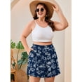 thumbnail image 2 of SHOWMALL Women's Plus Shorts Casual Loose High Waist Summer Beach Shorts Vacation Outfits Palm Sketch Blue 2X, 2 of 10