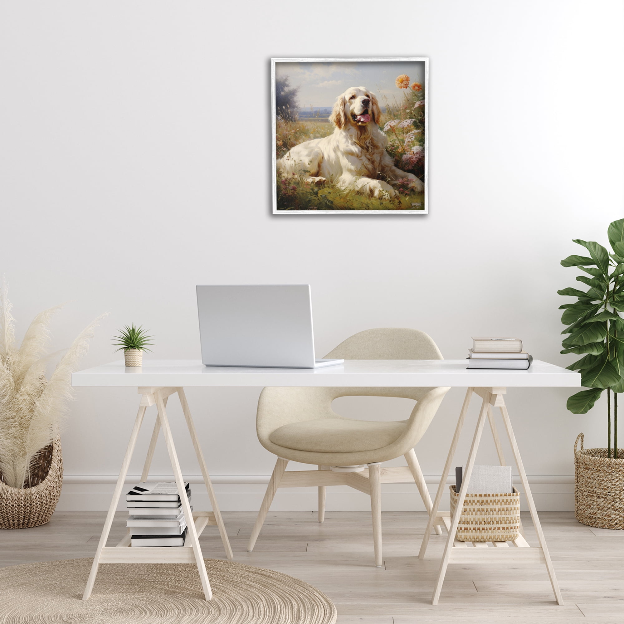 Stupell Industries Calm Golden Retriever Landscape Animals & Insects Painting White Framed Art Print Wall Art, 24 x 24