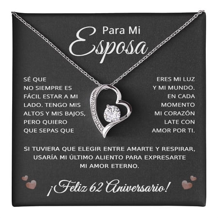 62 Anos de Aniversario Para Mi Esposa - 62 Year Aniversario Gift for Her Title: 14k White Gold Finish, Box Choice: Standard Box