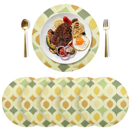 

Round Placemats Plate Mats 15 Inch Non-Slip Heat Resistant Washable PVC Set Table Decoration for Kitchen Dining Retro Geometric Design