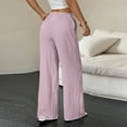 thumbnail image 4 of Cotton Linen Pants Women High Waisted Wide Leg Pants Comfy Drawstring Athletic Workout Gym Trousers with Pockets Pink L, 4 of 5