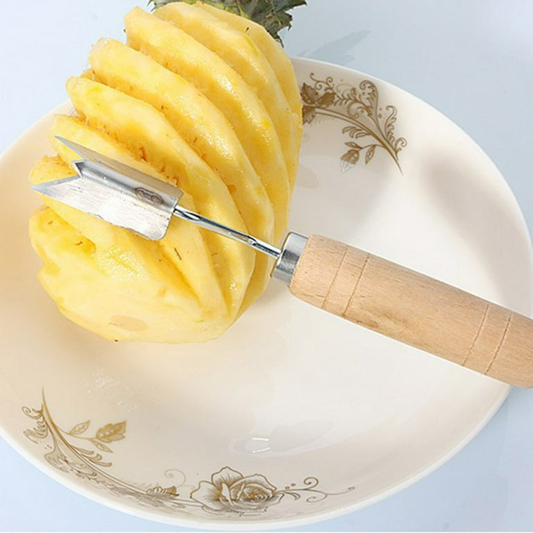 1pc Stainless Steel Fruit Knife With Wooden Handle, Pineapple