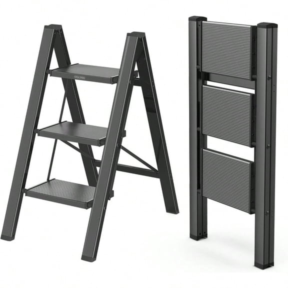 Step Ladder Portable Lightweight Home Ladder Folding Step Stool With Widening Pedals Kitchen Stepladder Space Save Easy To Store 300 Lbs Capacity 3 Step Black