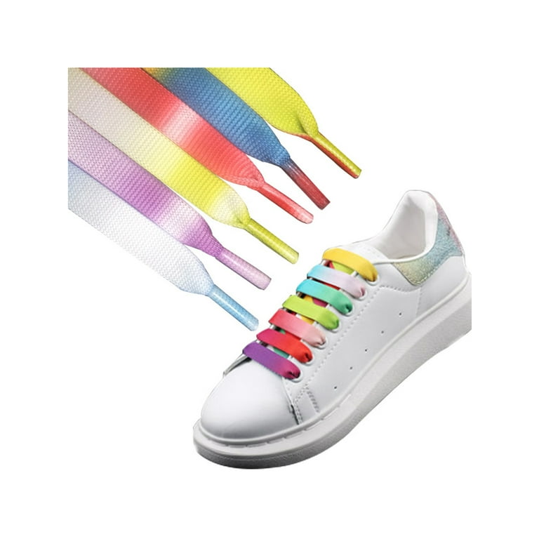 INSPIRE CHIC Flat Wide Colorful Shoelaces Rainbow Gradient Shoe