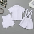 thumbnail image 2 of FYMNSI Baby Boy Baptism Clothes Suits Infant Gentleman Outfit Dress Shirt Vest Suspenders Short Pants 0-6 Months, 2 of 6