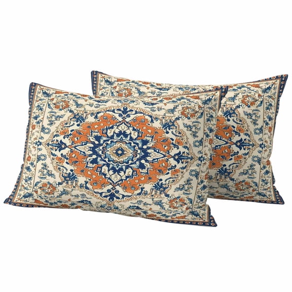 Orange Blue Ethnic Rustic Outdoor Waterproof Pillow Covers, Boho Southwestern Heritage Decorative Rectangle Throw Pillowcase Sofa Cushion Sham for Patio/Couch/Chair, 20"x12" 2 Pack