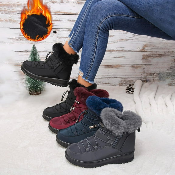 Nmnitkp Boots for Women Fashion Casual Winter Solid Color Thickened Velvet Boots Mid-Calf Snow Boots Black,36