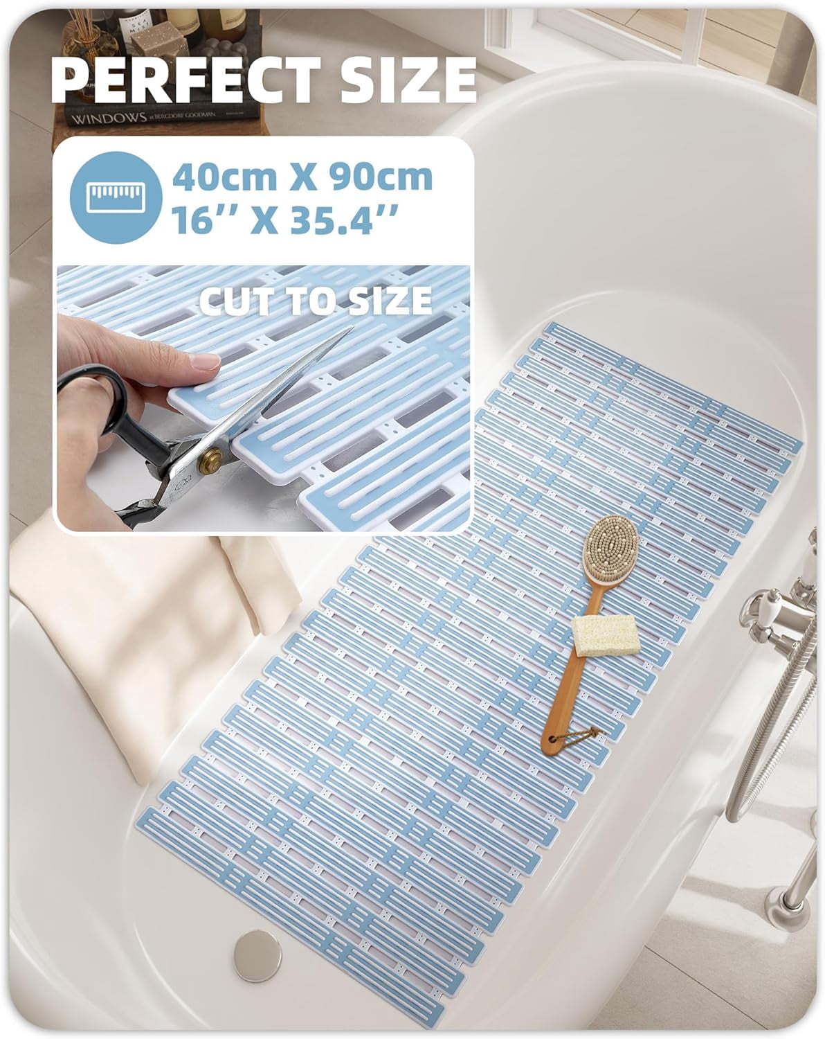 Shower Mat 16"x36", Extra Long Bathtub Mat Non Slip with Suction Cups, Bath Matts for Shower Floor/Inside Shower, Quick Dry, Easy Clean