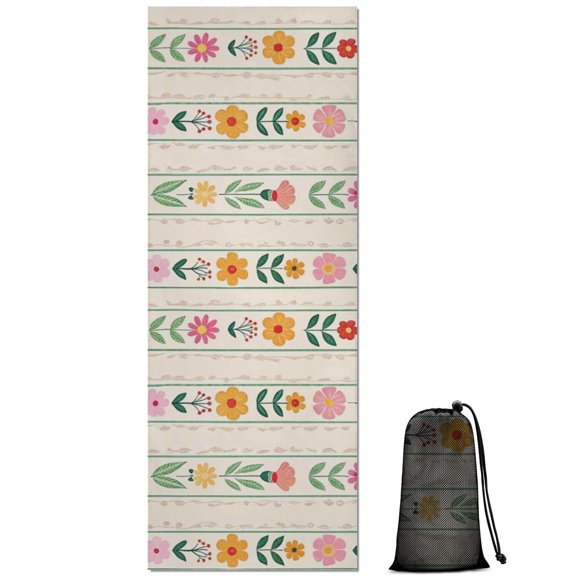 Pioneer Flower Floral Print Pattern Hot Yoga Mat Towel Non Slip for Hot Yoga - Quick-Drying Yoga Mat Cover with 4 Corner Pockets with Travel Bag - Hot Yoga Towel Non Slip 70"x26"