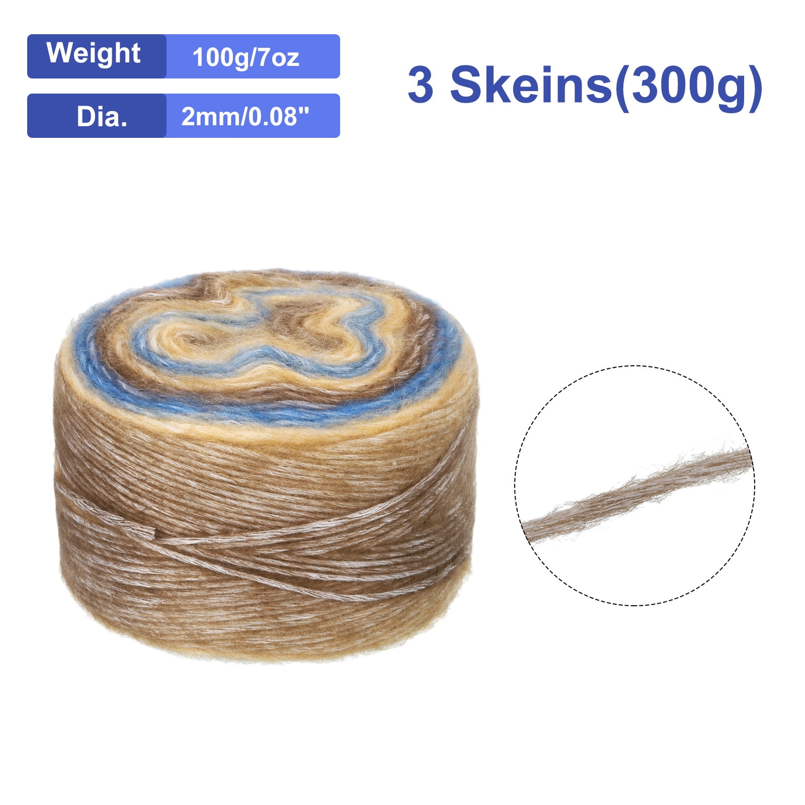 3Pack 100g Gradient Cake Cotton Yarns Soft Rainbow Yarn Mixed Grey (300g)