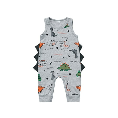 

One opening Baby Boy Dinosaur Romper Sleeveless Cartoon Animals Print Romper Jumpsuit Summer Bodysuit