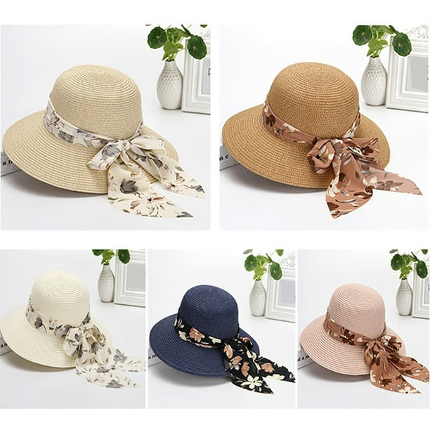 Nobrand Straw Hat Fashion Foldable Wide Brim Bow Beach Sun Hat Fisherman Hat For Women Other