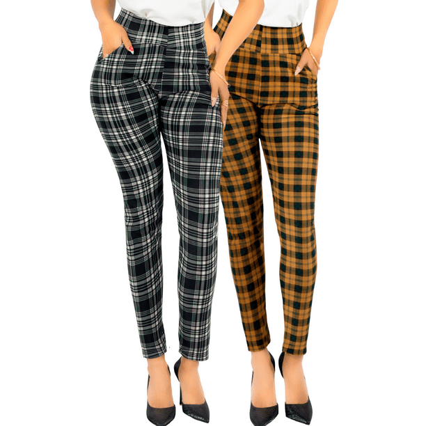 Set De 2 Leggings Elegantes Jegging Mujer a Cuadros Stretch Looks Formal y Casual Mayón y Mallones Mayón Mallones