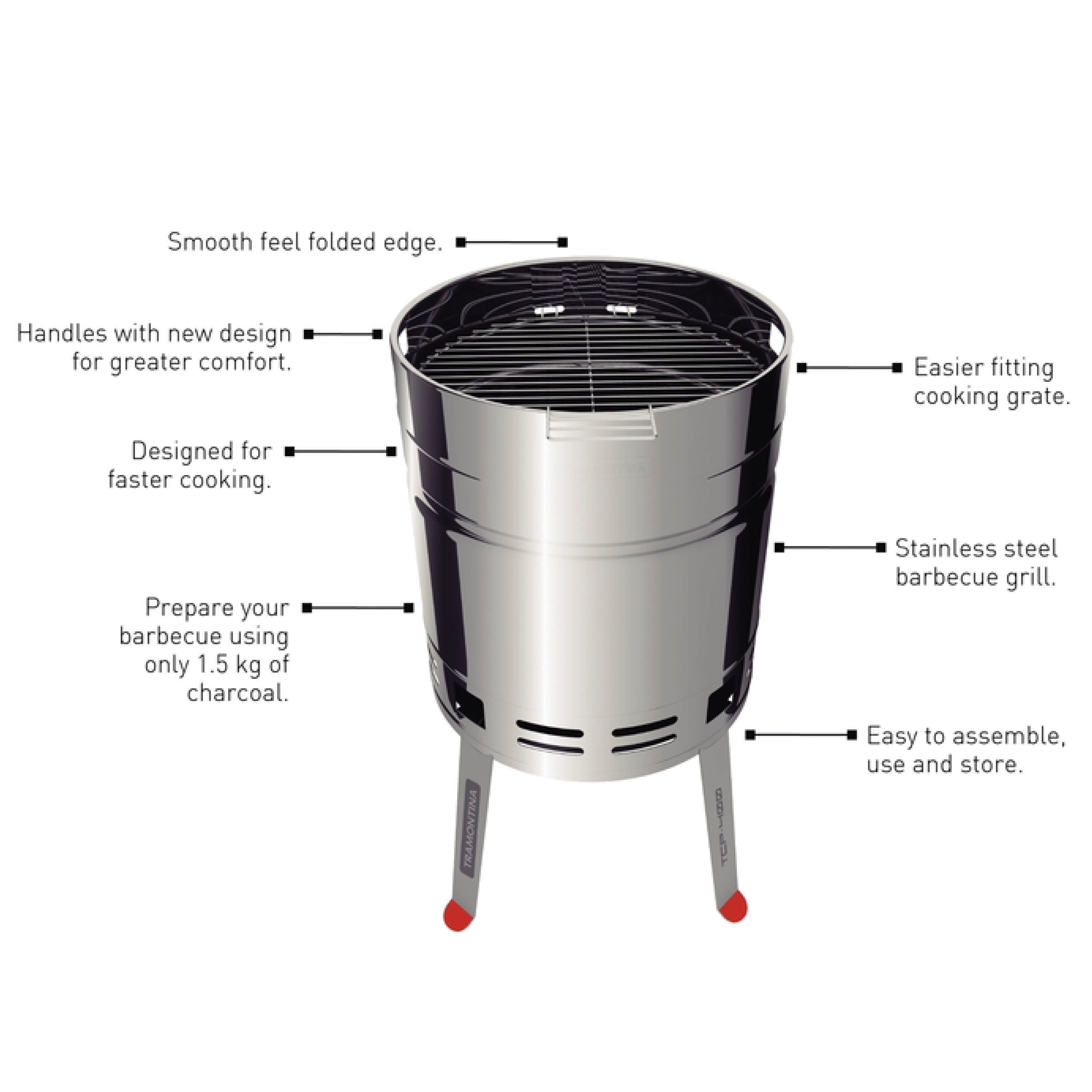 Tramontina 15.5-Inch Stainless Steel Round BBQ Charcoal Grill with Lid