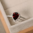 thumbnail image 2 of Garnet ring, pear shaped engagement ring, sterling silver, January birthstone,ring sets, 2 of 4