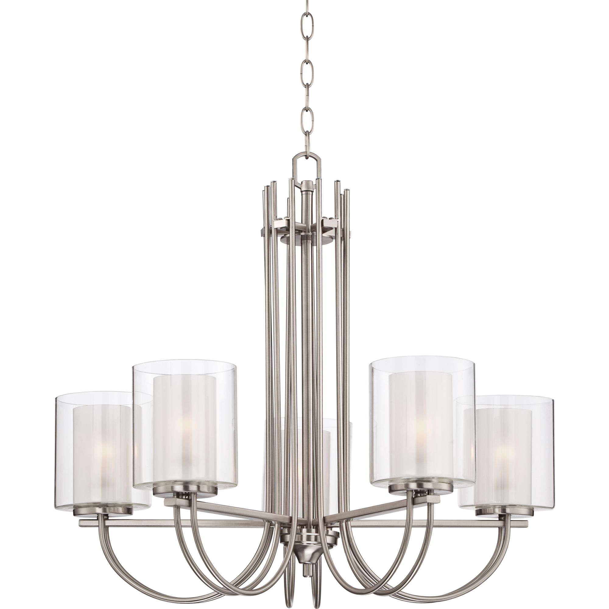 Possini Euro Design Melody Brushed Nickel Pendant Chandelier 26 3/4" Wide Modern Clear Outer Frosted Inner Glass 5-Light Fixture for Dining Room House