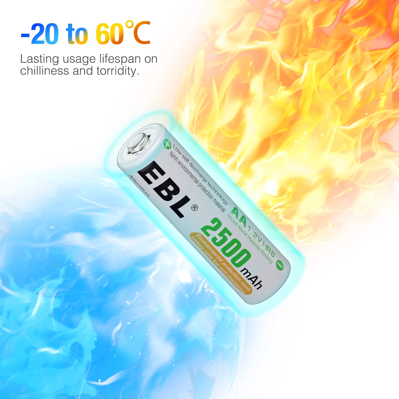16 Pack EBL AA NiMH Rechargeable Batteries 1.2V 2500mAh High Performance Pre-Charged AA Battery