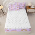 thumbnail image 4 of Manfei Rainbow Floral Zipper Twin Comforter Sets with Fitted Sheet and 2 Pillowcases, Cute Cartoon Zipper Bedding Set, Purple, Reversible, 4pcs, 4 of 7