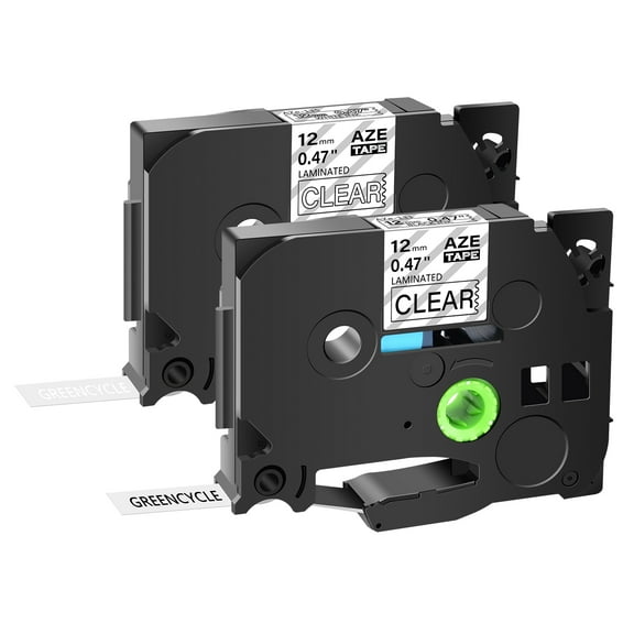 GREENCYCLE 2PK Compatible for Brother P-touch TZe-131 TZe-135 0.47'' 12mm Black/White on Clear Label Maker Tape