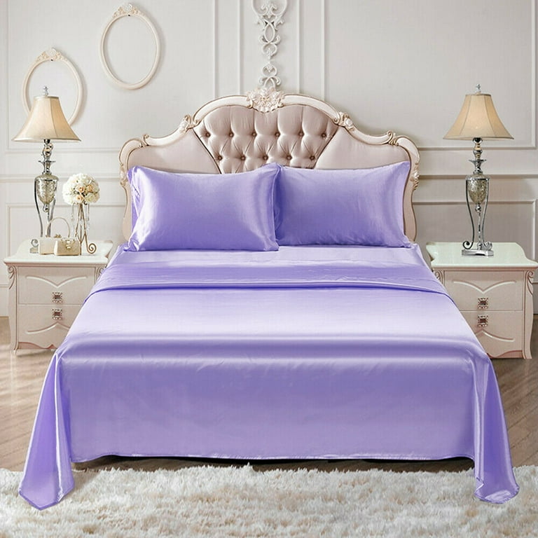 Counfeisly Twin Size Satin Fitted Sheet, Silky and Breathable Luxury Deep Pockets Fitted Sheet Only, Lavender