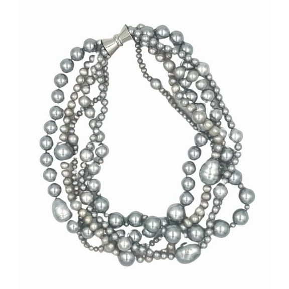 Suzannes Jewelry Multi-Strand Silver Tinted Shell/Cultured Pearls, Various Sizes-Women-Adult
