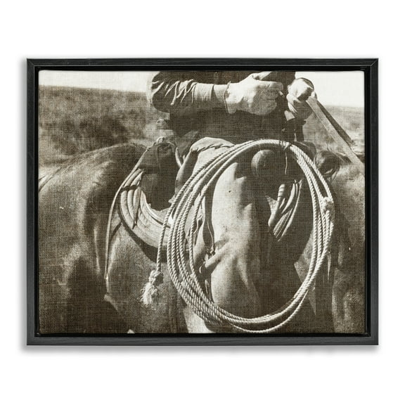 Stupell Industries Cowboy with Lasso Novelty Photography Black Floater Framed Art Print Wall Art, 21 x 17