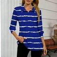 thumbnail image 4 of XPMWRP 3/4 Sleeve Tops for Women Striped Casual V-Neck Loose Fit Lapel Tshirts Work Lightweight Fall Trendy Business Blouses Basic Tees Blue XXL, 4 of 5