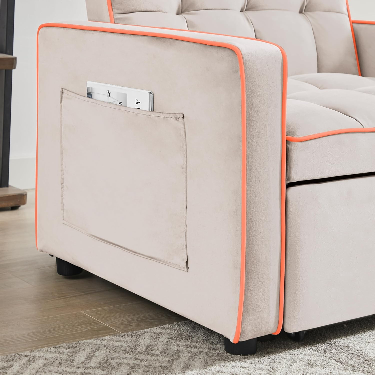EPOWP Sleeper Chair, Pull Out Chair Sleeper with Adjustable Back & Pocket, Convertible Chairs Bed Sleepers for Adults, 3 in 1 Sofa Bed Chairs for Small Spaces, Living Room, White