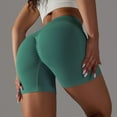 thumbnail image 5 of YDKZYMD Workout Shorts for Women Crossover V Cross Ribbed Scrunch Butt Lifting Leggings Seamless Booty Stretchy Yoga Sport Shorts Compression High Waist Running Biker Short Green L, 5 of 6