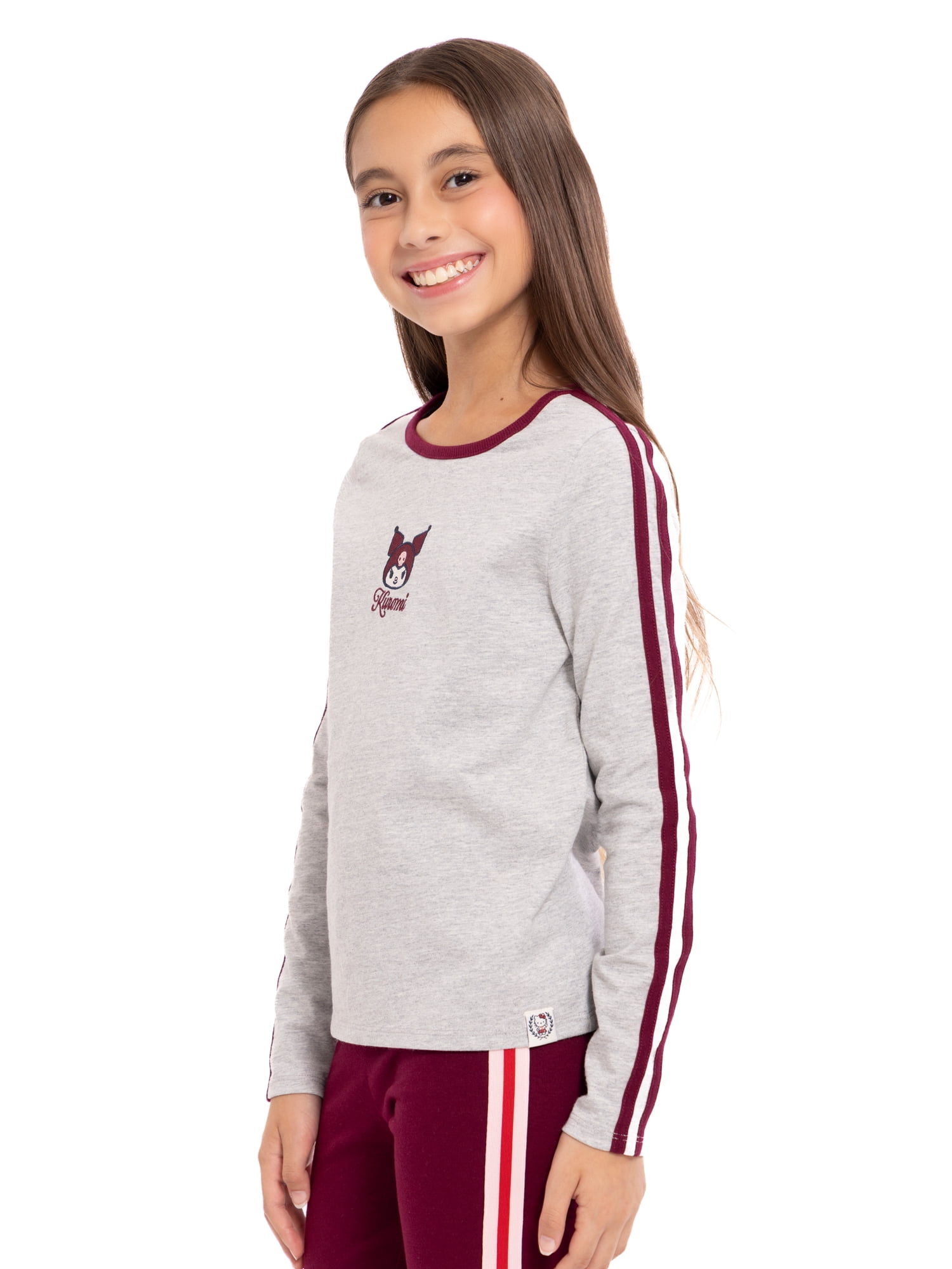 Wonder Nation Hello Kitty Girls Cotton Kuromi Graphic Tee with Long Sleeves, Sizes 4-18