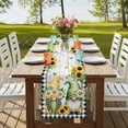 thumbnail image 4 of Table Runners 70 Inches Long Dress Scarves, Sunflower Gnomes Farmhouse Coffee/Dining/Kitchen Table Decor, Holiday Table Runner, Spring Farmhouse Daisy Leaf Wooden Grain 13x70 Inch, 4 of 9