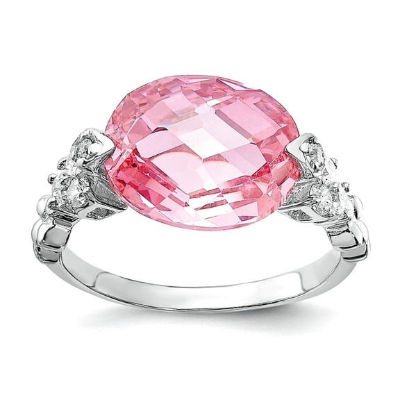 925 Sterling Silver Solid Pink and Clear Cubic Zirconia Ring Size 8 Ring for Women