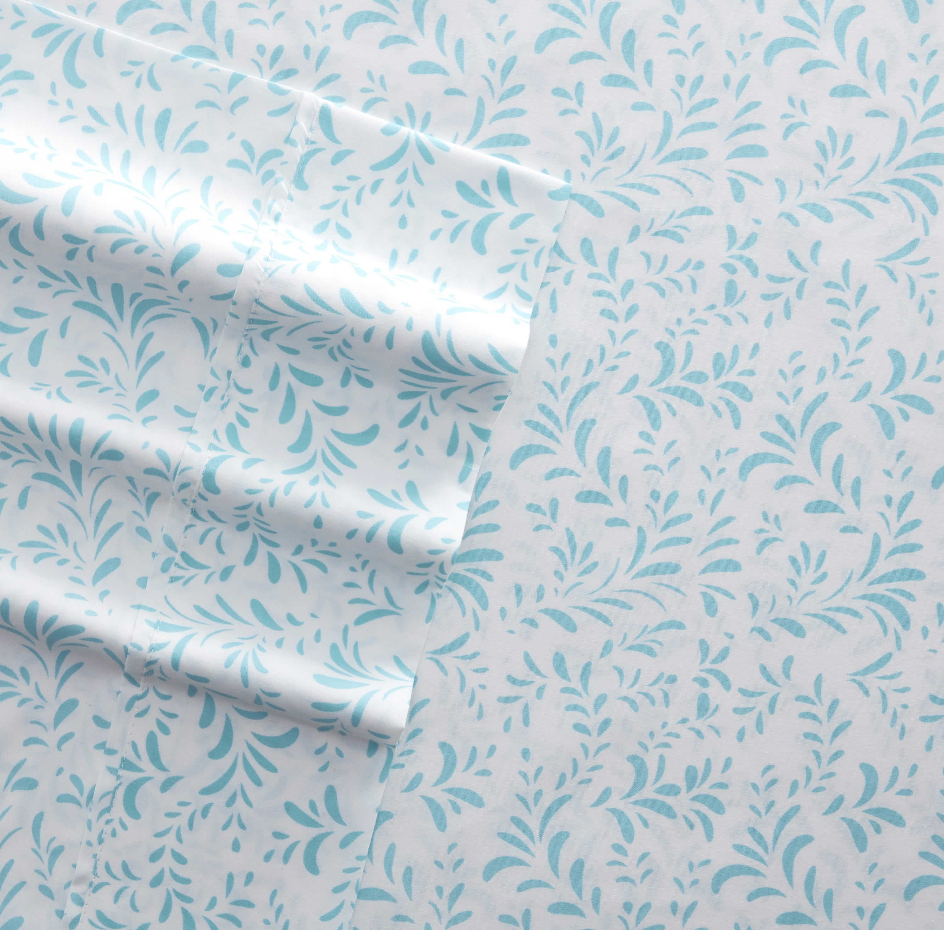 Noble Linens 4 Piece Pattern Microfiber Bed Sheets Set, Light Blue Ultra Burst of Vines, Queen