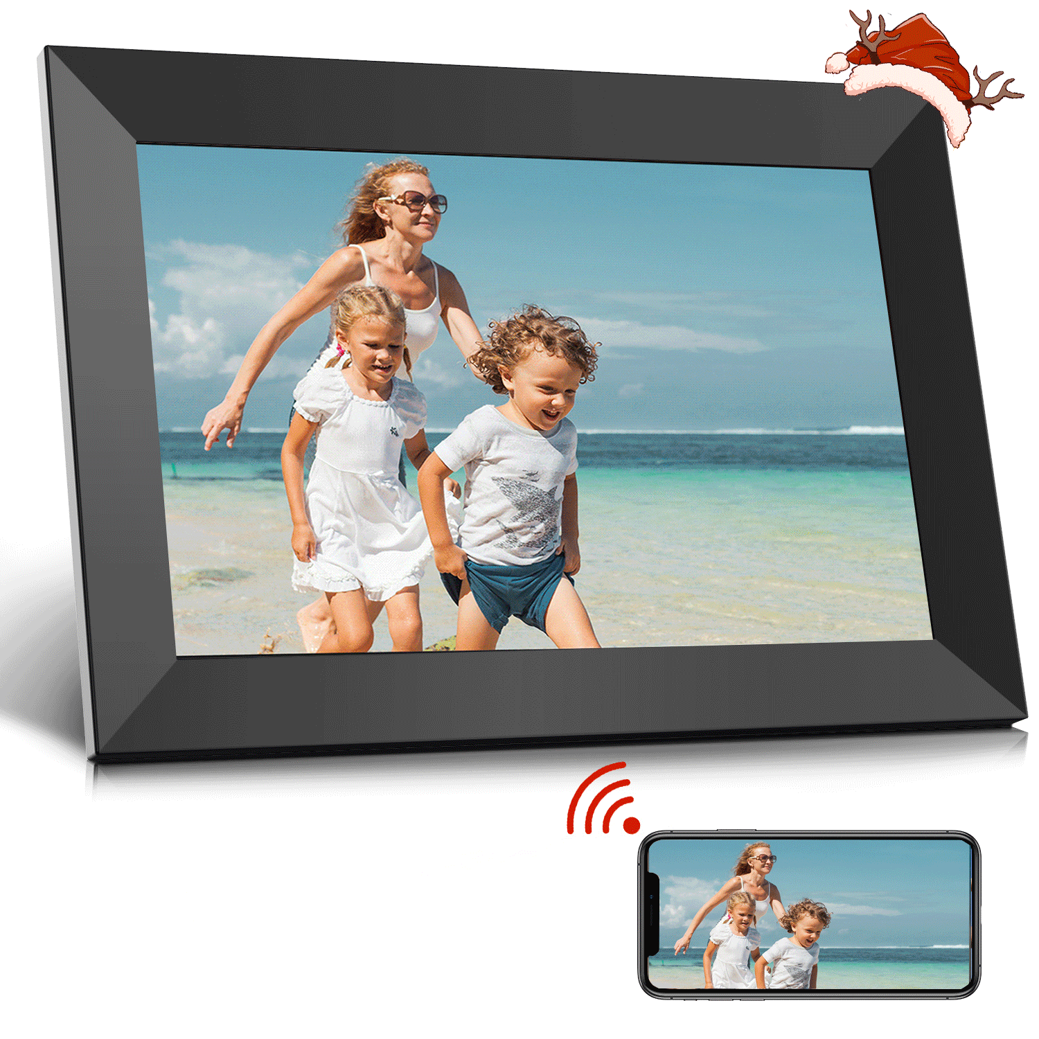 JEEMAK Digital Photo Frame WiFi  frameo 10.1" IPS Touch Screen Smart Cloud Picture Frame 16GB Built-in Storage Auto-Rotate - image 1 of 9