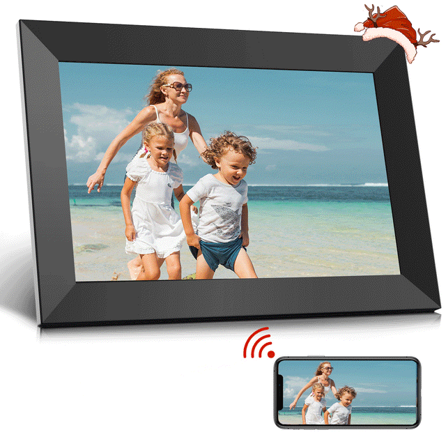 JEEMAK Digital Photo Frame WiFi  frameo 10.1" IPS Touch Screen Smart Cloud Picture Frame 16GB Built-in Storage Auto-Rotate