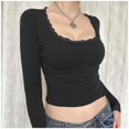 thumbnail image 2 of Women's Long Sleeve T Shirt Spliced Lace Neck Crop Design for Everyday Wear, 2 of 7