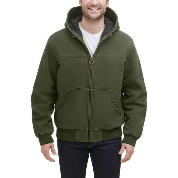 G.H. Bass & Co. Men's Cotton Canvas Bomber with Buffalo Plaid Flannel Sherpa Hood Cotton Lightweight Jacket (Medium)