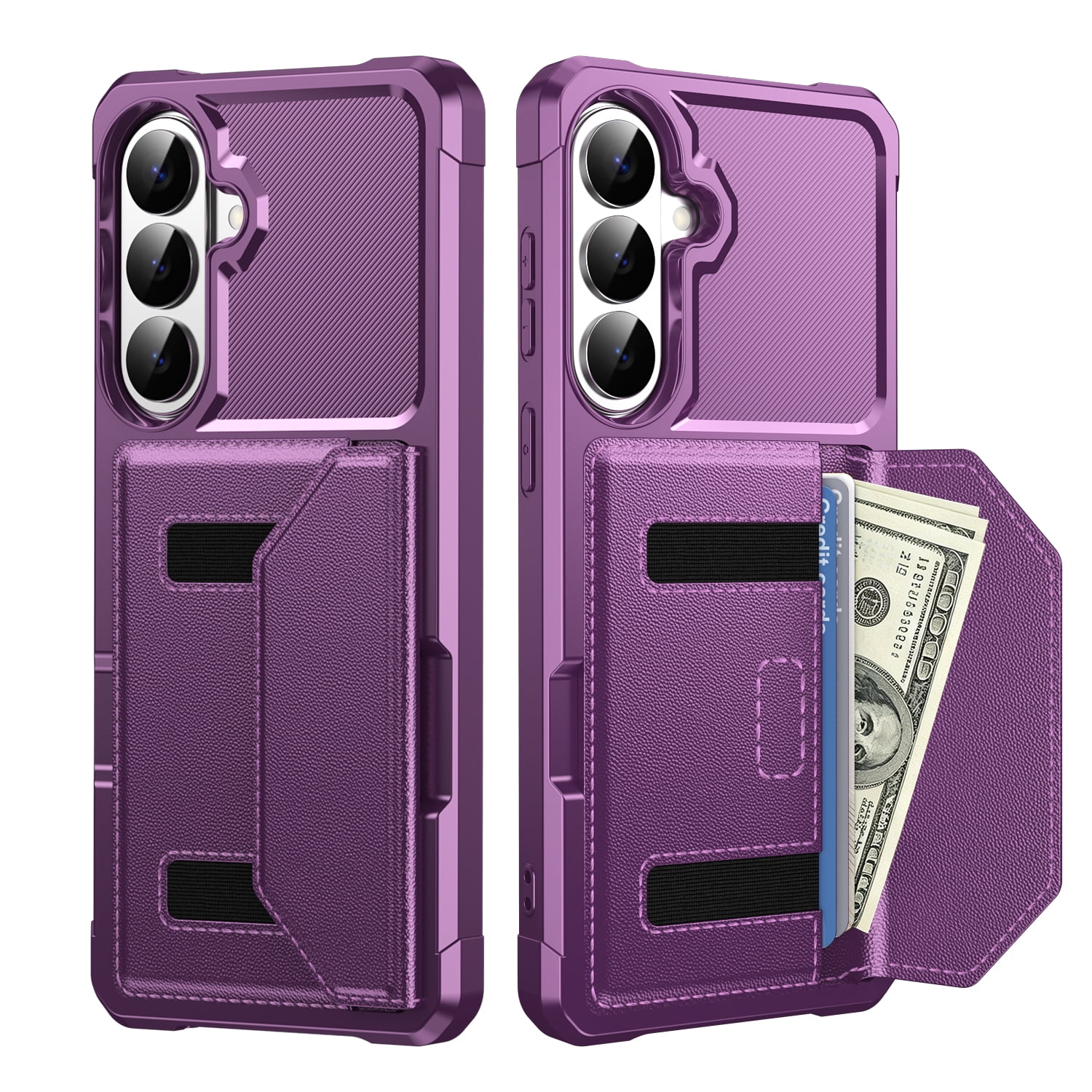 Mynvo Case for Samsung Galaxy S26 FE, Magnetic Wallet Phone Case with 3-Card Holder & Cash Slot, Shockproof Slim Protective Cover with Raised Camera & Screen Protection, Purple