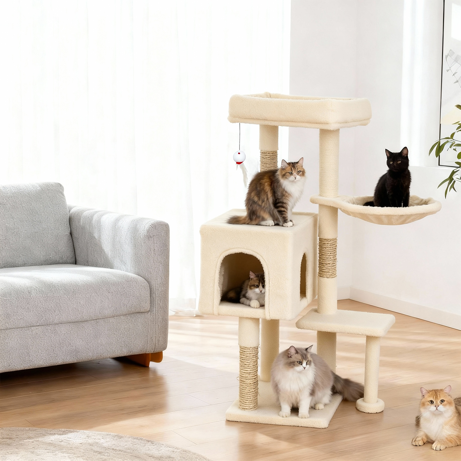 CL.HPAHKL Cat Tree, 36 inch Small Cat Tower with Scratching Post & Funny Toy for Indoor Cats, Cat Condo Furniture Activity Center for Kittens, Beige