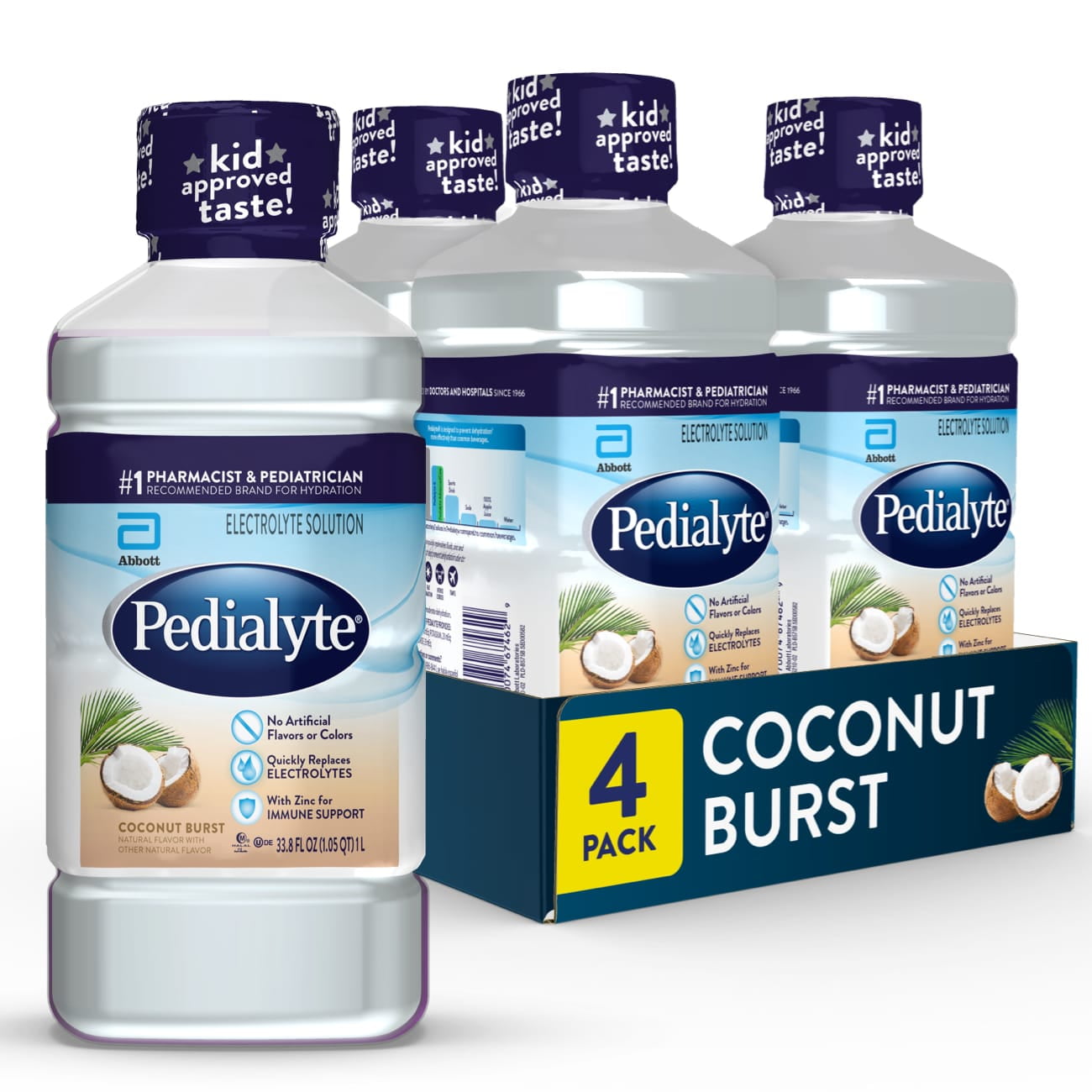 Pedialyte Electrolyte Solution, Coconut Burst, Hydration Drink, 4