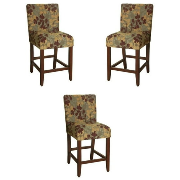 Home Square 39.5" Wood & Fabric Counter Height Barstool in Brown Tan - Set of 3