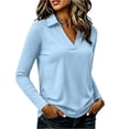 thumbnail image 5 of Trgacdwlo Women's Polo Shirts V Neck Collared Long Shirts for Women Basic Summer Loose Fit Business Tops for Women Blue S, 5 of 8