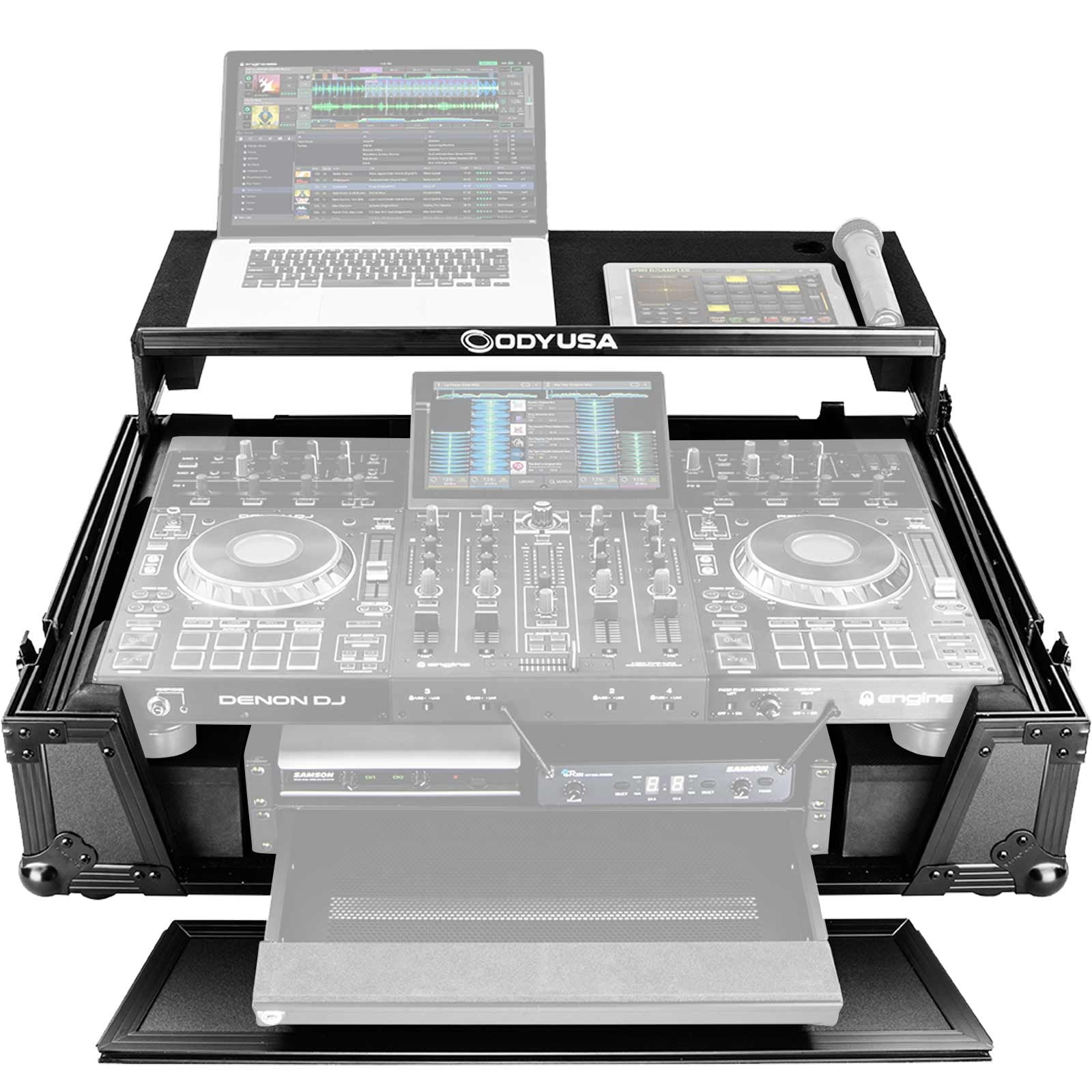 Odyssey FZGSPRIME4W2BL Prime 4 DJ Controller Flight Case w Laptop Shelf