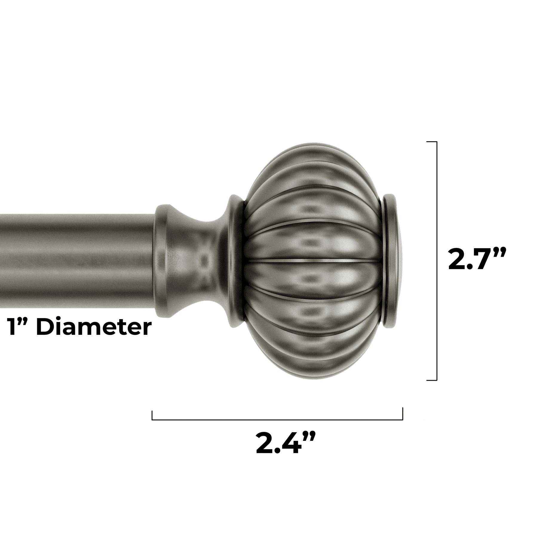 Better Homes & Gardens  1" Pewter Ribbed Knob Adjustable Single Curtain Rod Set, 120"-180"