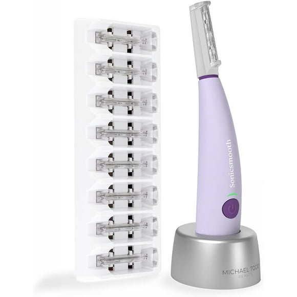 Michael Todd Beauty - Sonicsmooth – SONIC Technology Dermaplaning Tool - 2 in 1 Women’s Facial Exfoliation & Peach Fuzz Hair Removal System with 8 Weeks of Safety Edges (Lavender)