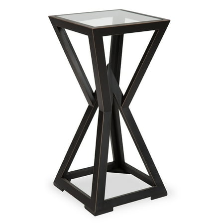 Pineapple Base Table With Glass Top Kate and Laurel - Yogi Modern Accent Table Plant Stand Wooden Geometric Base and Glass Top, Black ()
