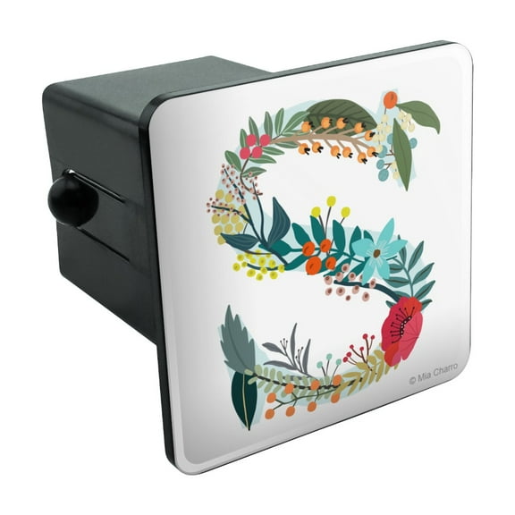 Letter S Floral Monogram Initial Tow Trailer Hitch Cover Plug Insert