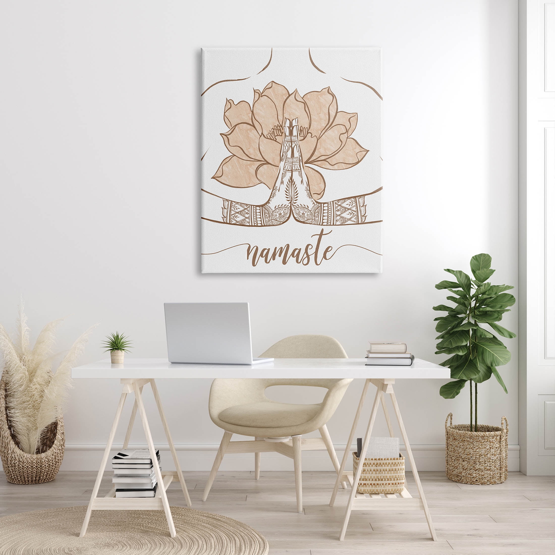 Namaste Henna Pattern Lotus Religious Graphic Art Gallery Wrapped Canvas Print Wall Art