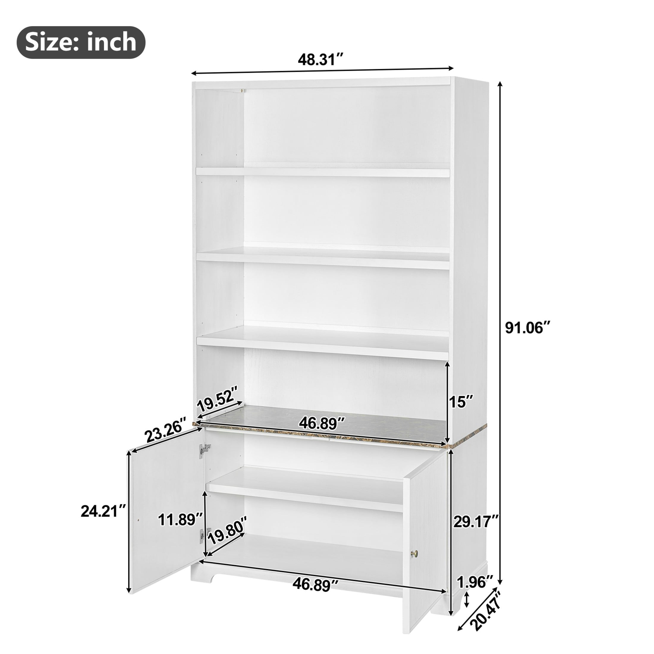 Christopher Knight Home 91" Bookcase Storage Cabinet with Display Shelves and Fluted Doors, White