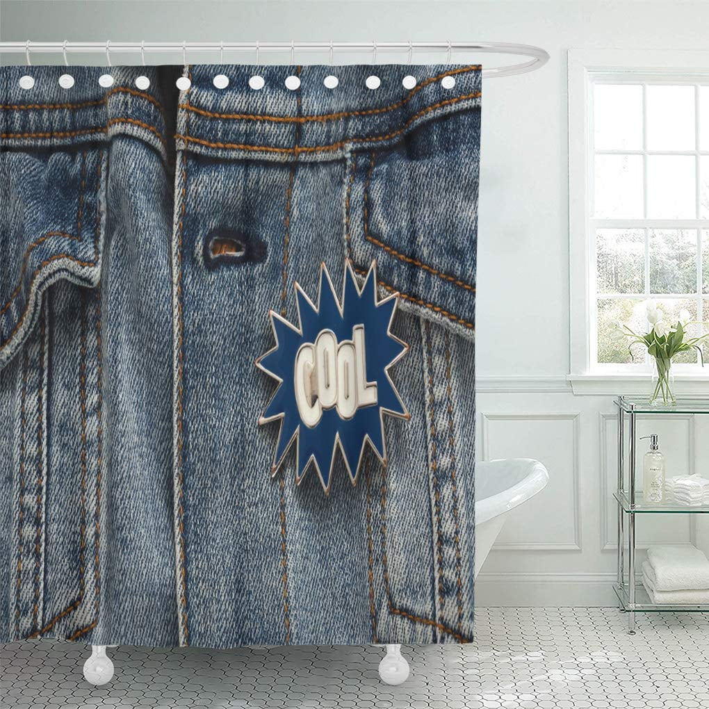 SUTTOM Blue 90S Denim Jacket Cool Graphic Pin Funky Accessory Shower